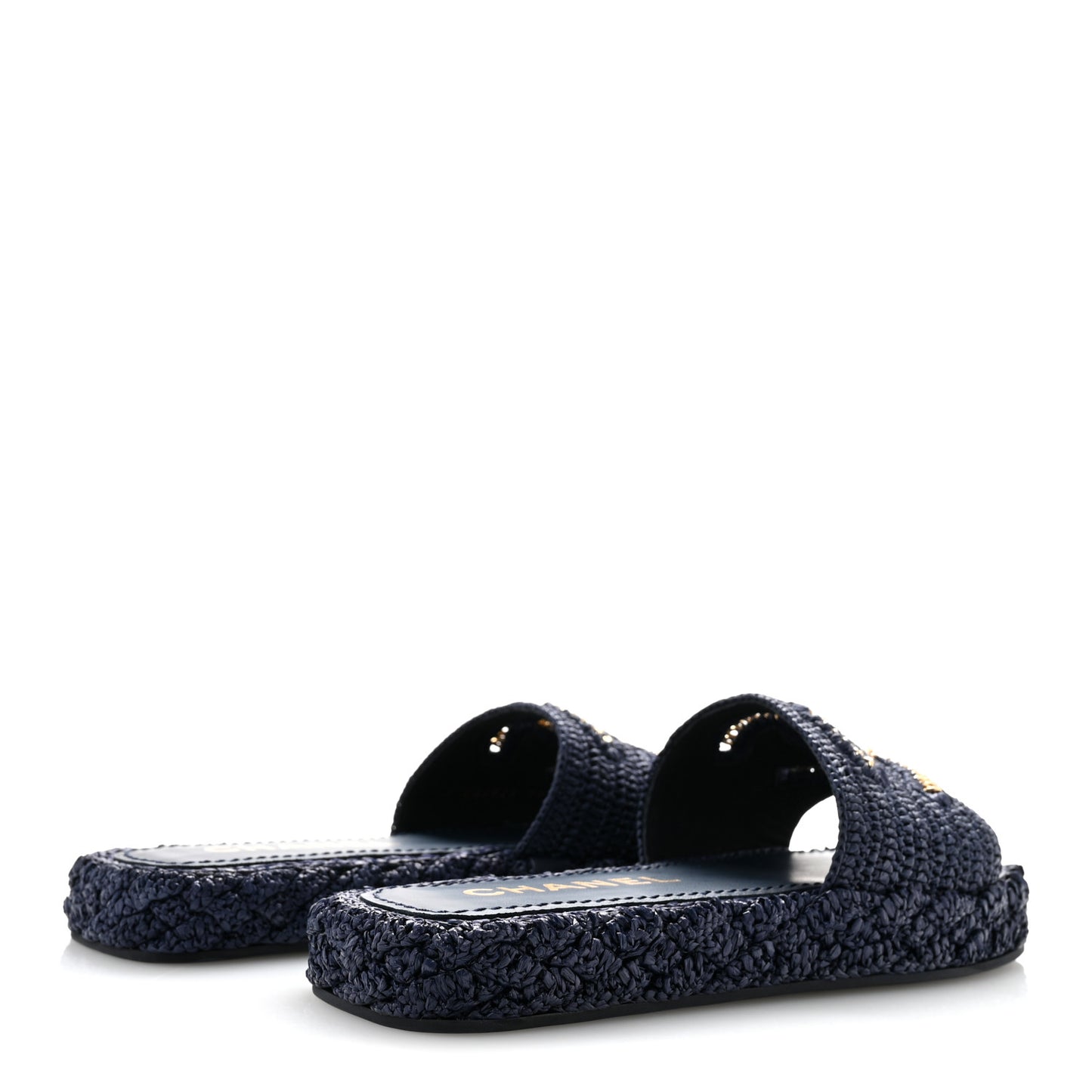Braided Cord CC Espadrille Slip On Sandals 38 Navy Blue