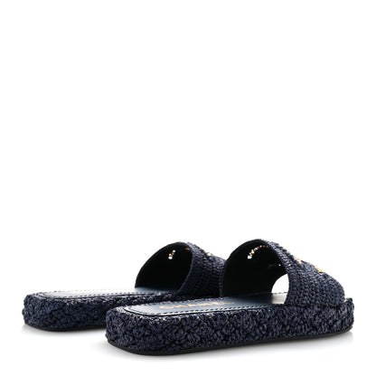 Chanel Braided Cord CC Espadrille Slip On Sandals 38 Navy Blue 5 of 10