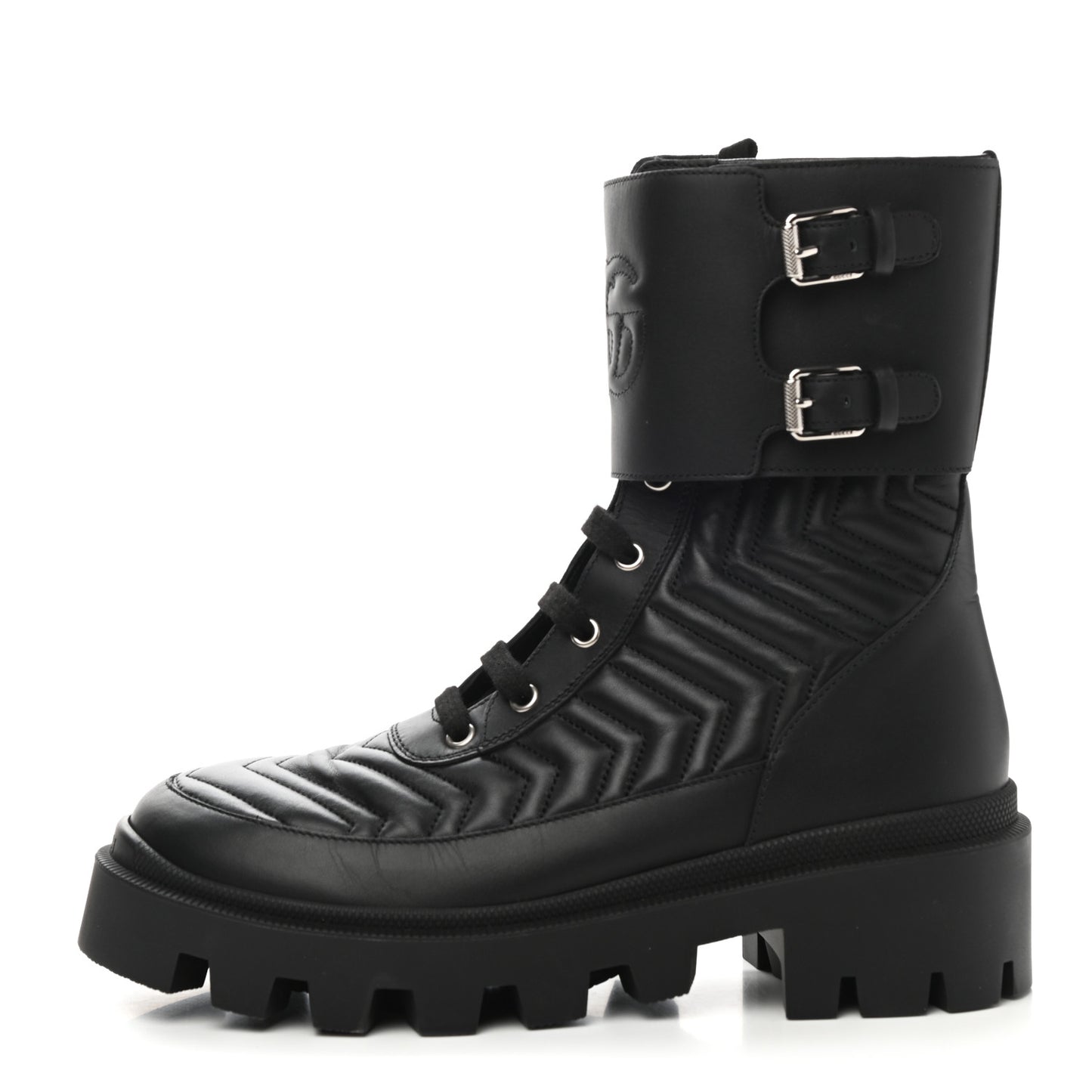 Nappa Frances GG Matelasse Platform Combat Boots 39 Black