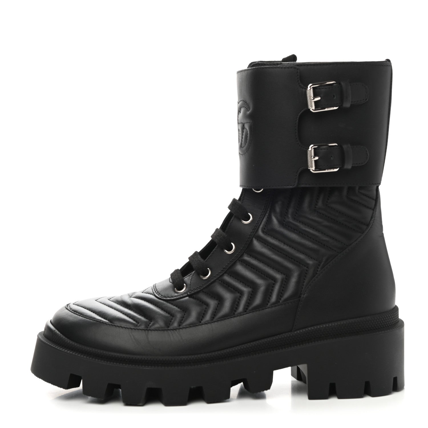 Gucci Nappa Frances GG Matelasse Platform Combat Boots 39 Black 1 of 9