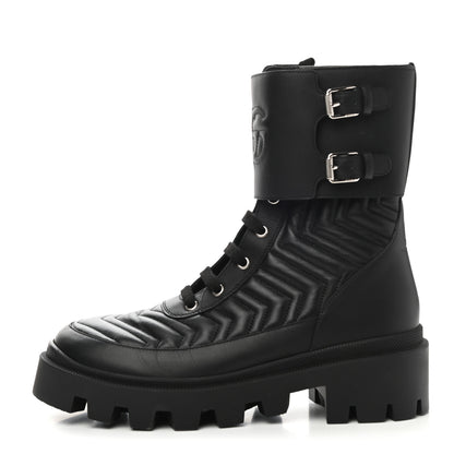 Gucci Nappa Frances GG Matelasse Platform Combat Boots 39 Black 1 of 9