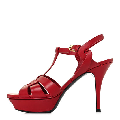 Saint Laurent Calfskin Tribute 75 Platform Sandals 37 Rouge Orient 1 of 9