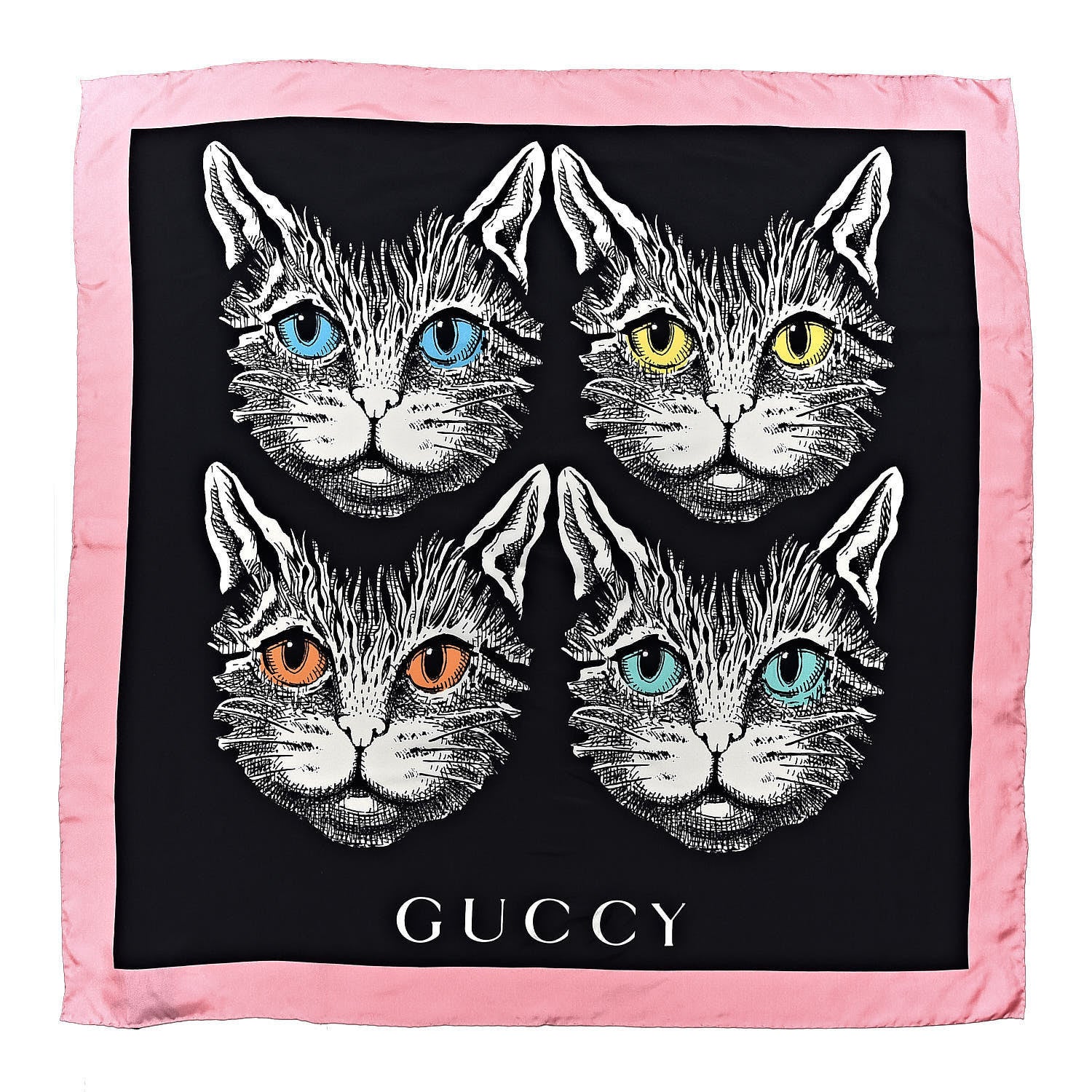 Gucci Silk Mystic Cat Square Scarf Black 1 of 6