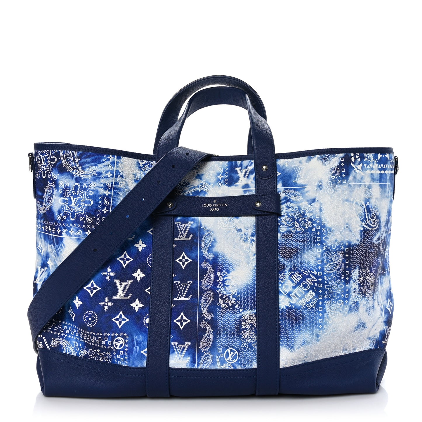 Cowhide Monogram Bandana Journey Tote Blue White
