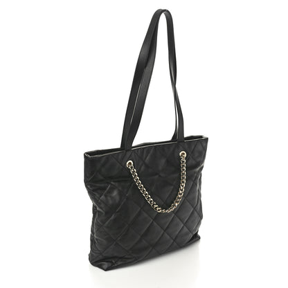 Chanel Calfskin Quilted Pocket Shopping Tote Black 2 of 10