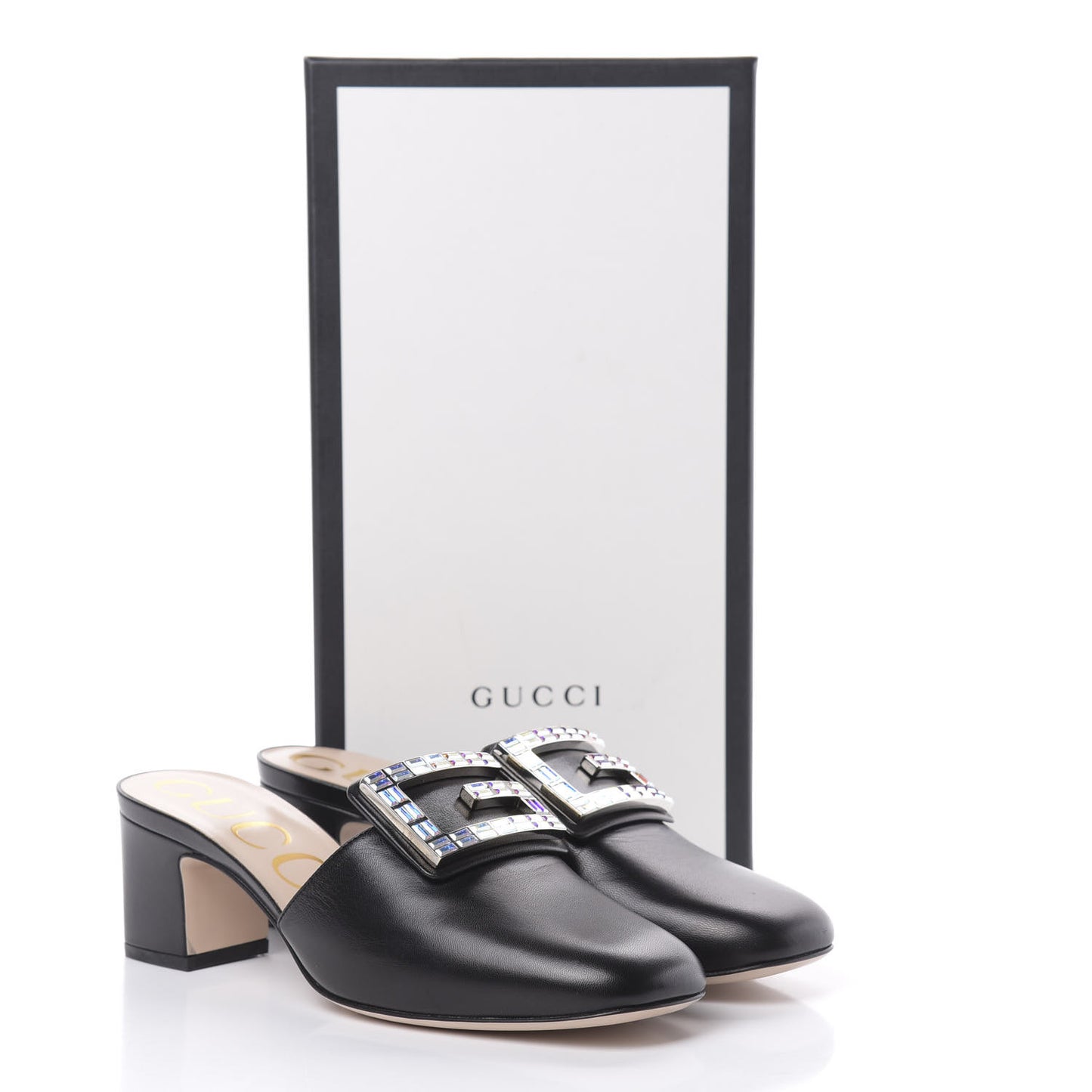Malaga Kid Crystal Square G Madelyn 60mm Mules 37.5 Black