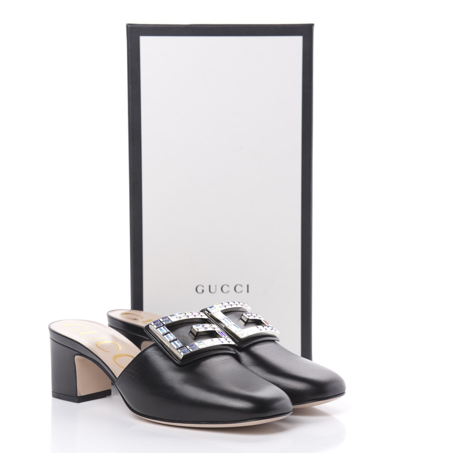 Gucci Malaga Kid Crystal Square G Madelyn 60mm Mules 37.5 Black 11 of 11