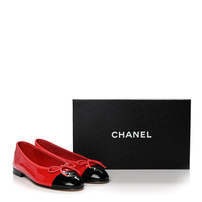 Chanel Patent Calfskin CC Cap Toe Ballerina Flats 37 Red 10 of 10