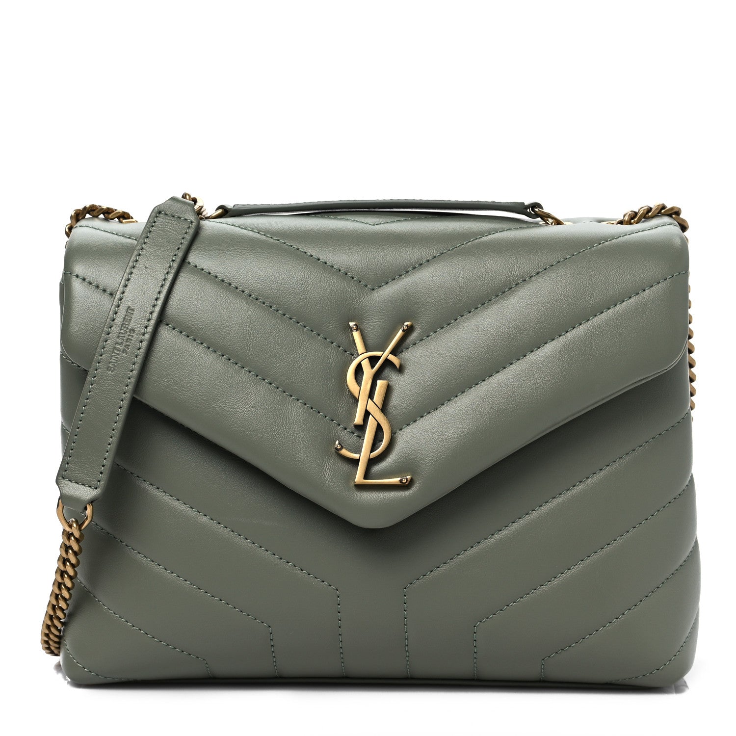Saint Laurent Calfskin Y Quilted Monogram Small Loulou Chain Satchel Light Sage 1 of 7