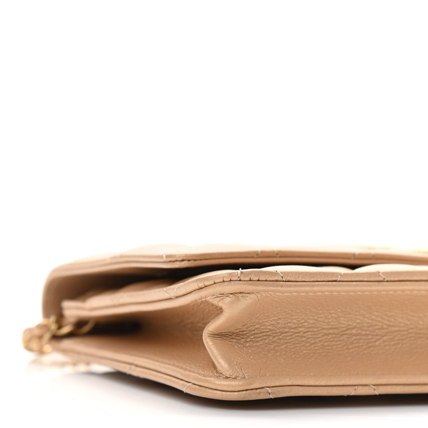 Metallic Calfskin Quilted Wallet On Chain WOC Gold
