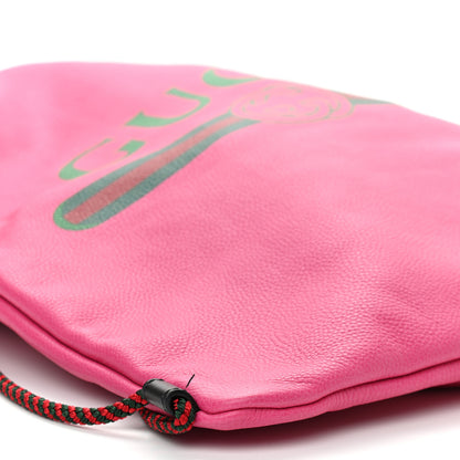 Gucci Grained Calfskin Logo Drawstring Backpack Box Pink Green Black 9 of 11
