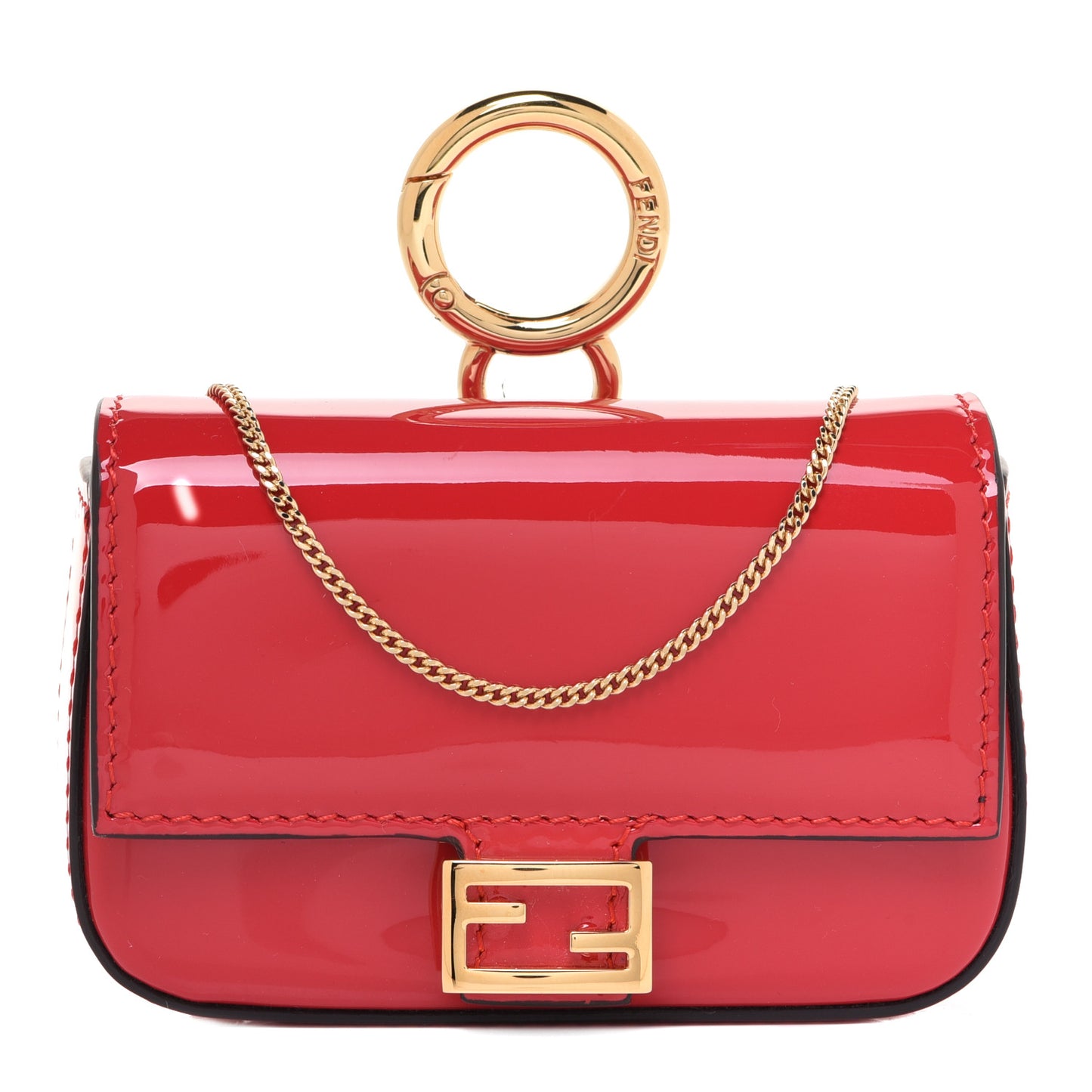 Vitello Vernice Mou Nano Baguette Charm Rosso Cardinale