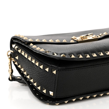 Valentino Garavani Pebbled Calfskin Medium Rockstud Flap Saddle Bag Black 9 of 11