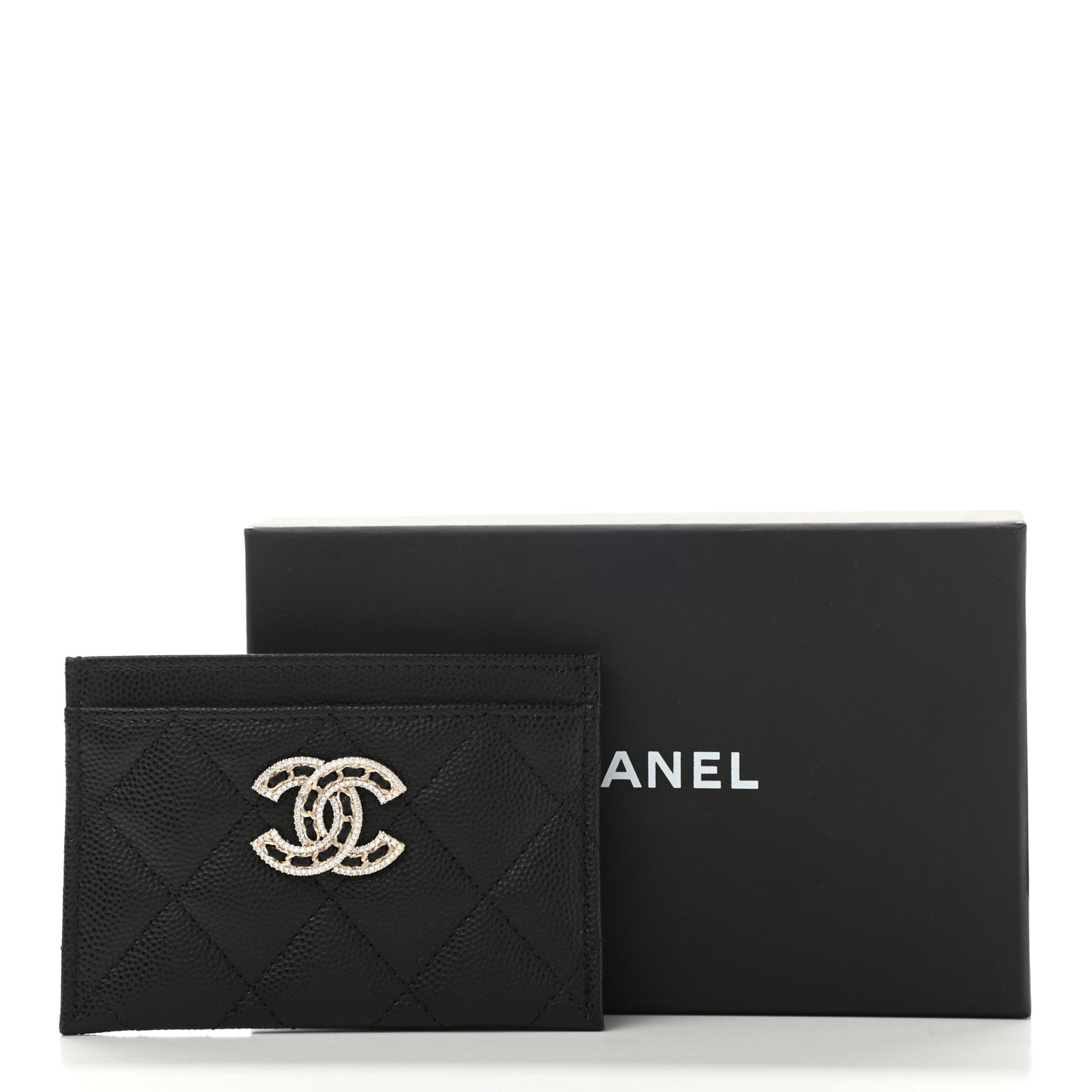 Caviar Quilted Crystal Card Holder Black