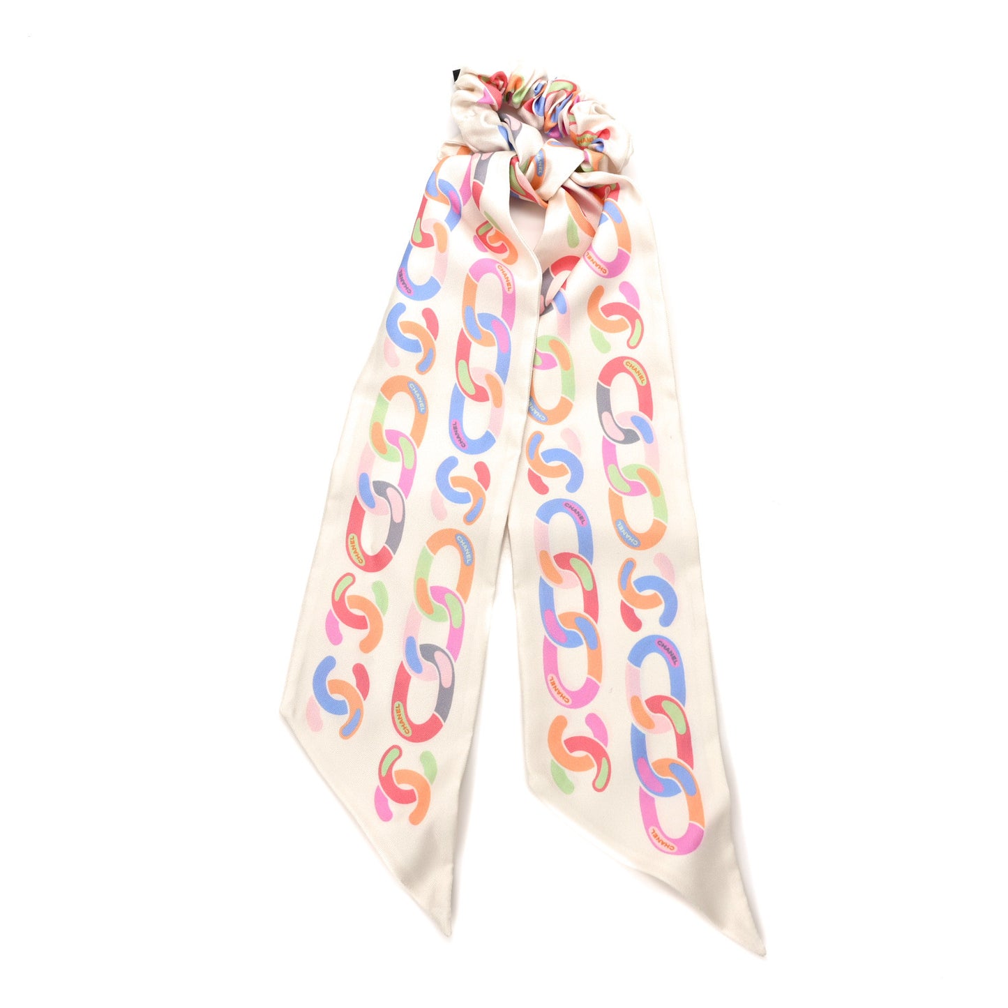 Silk CC Twilly Hair Tie White Multicolor