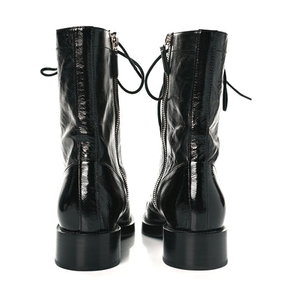 Chanel Crumpled Lambskin Shiny Calfskin Lace Up Combat Boots 38.5 Black 5 of 8