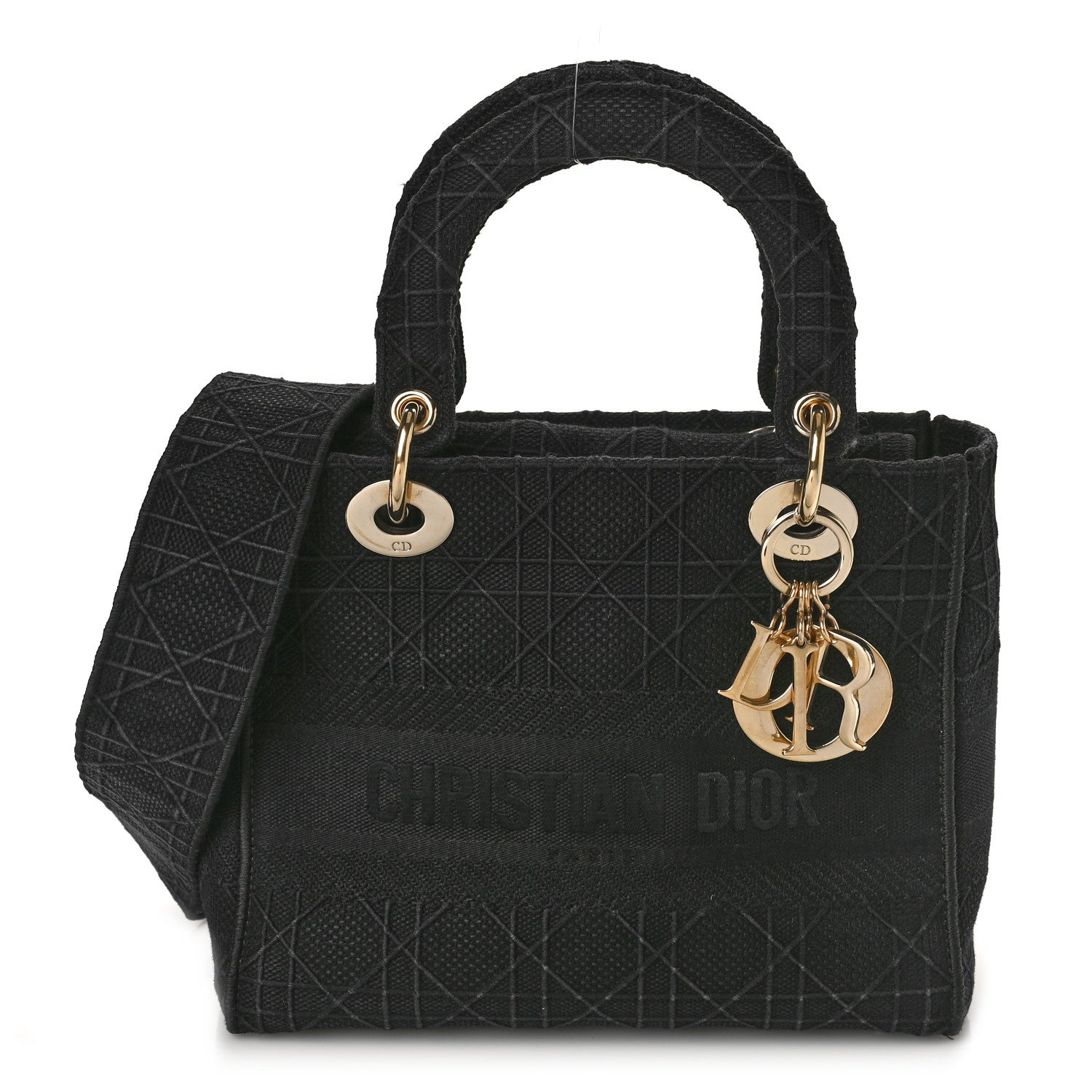 Christian Dior Canvas Embroidered Cannage Medium Lady D-Lite Black 1 of 9