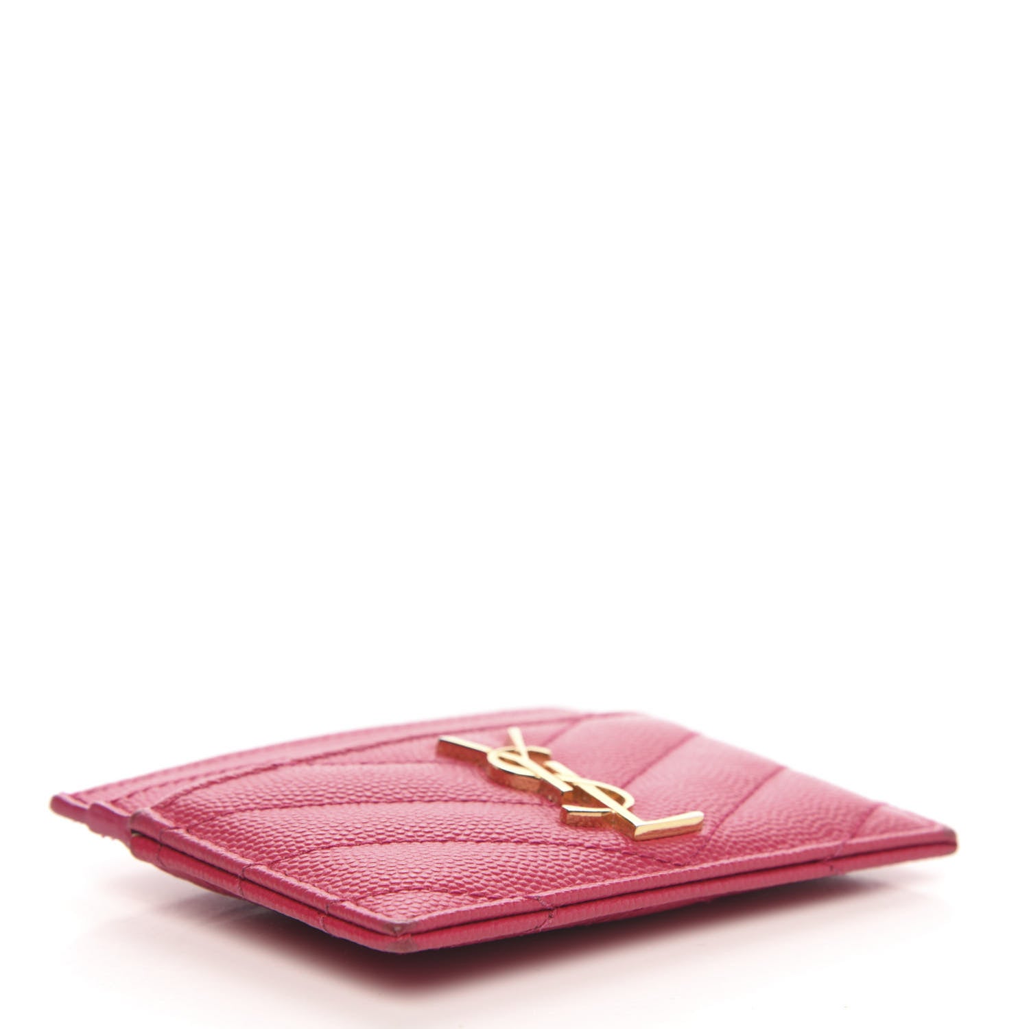 Saint Laurent Grain De Poudre Matelasse Chevron Monogram Credit Card Case Fresh Fuxia 4 of 9