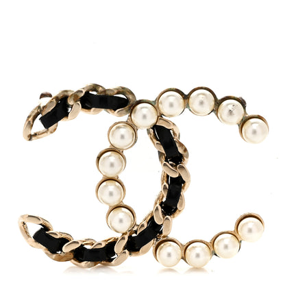 Chanel Lambskin Pearl CC Chain Brooch Black Gold 1 of 3