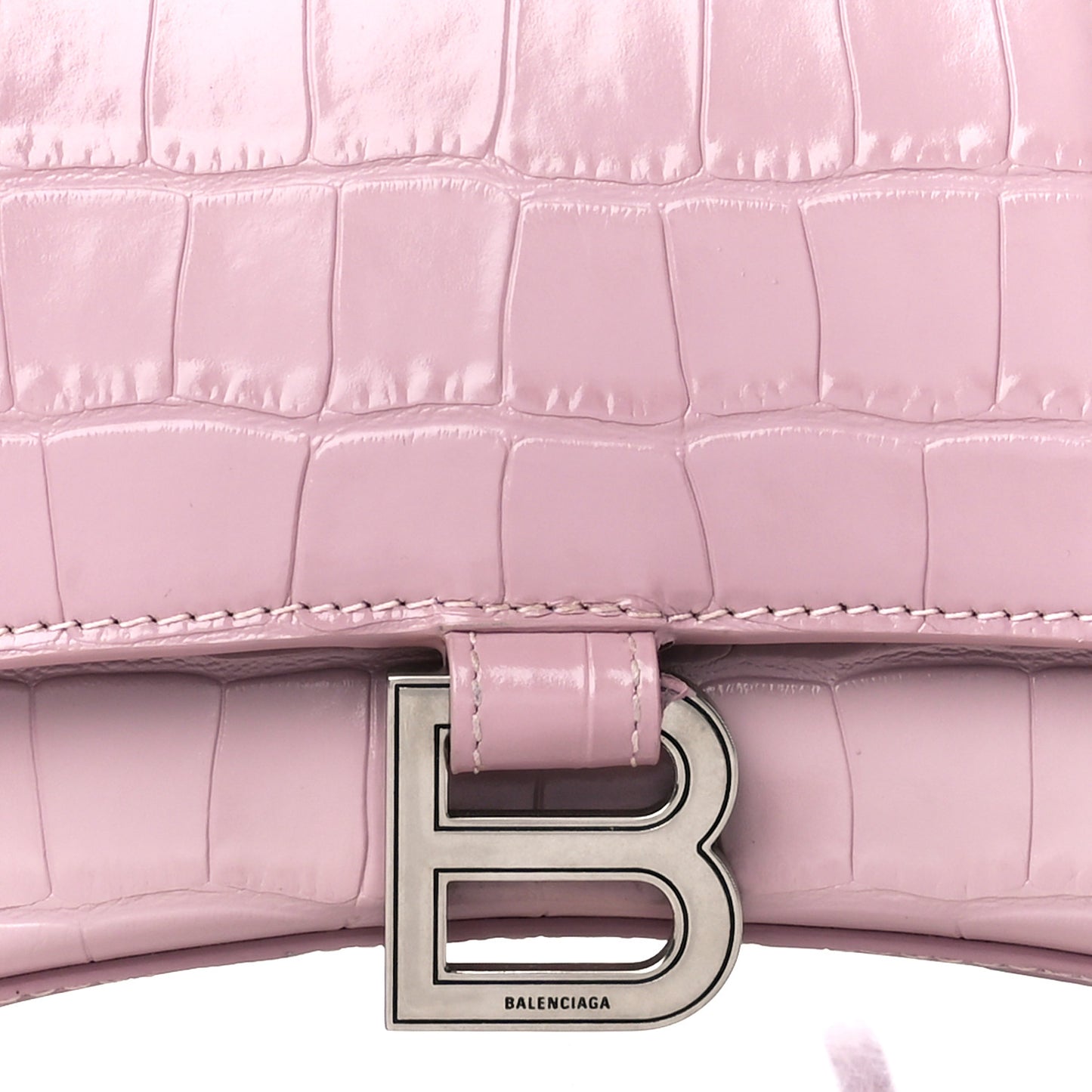 Shiny Calfskin Crocodile Embossed Small Hourglass Top Handle Bag Powder Pink