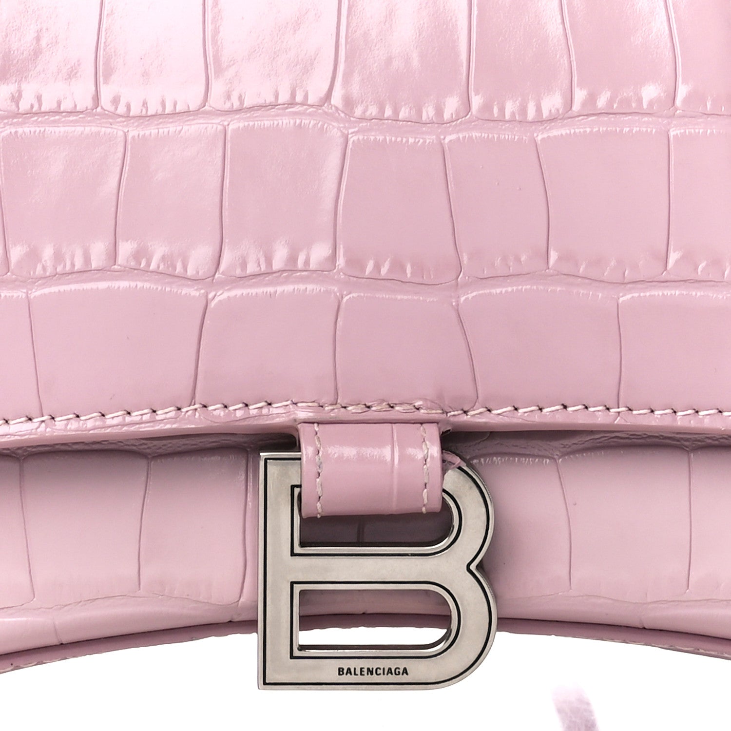 Balenciaga Shiny Calfskin Crocodile Embossed Small Hourglass Top Handle Bag Powder Pink 8 of 10
