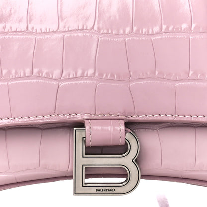Balenciaga Shiny Calfskin Crocodile Embossed Small Hourglass Top Handle Bag Powder Pink 8 of 10