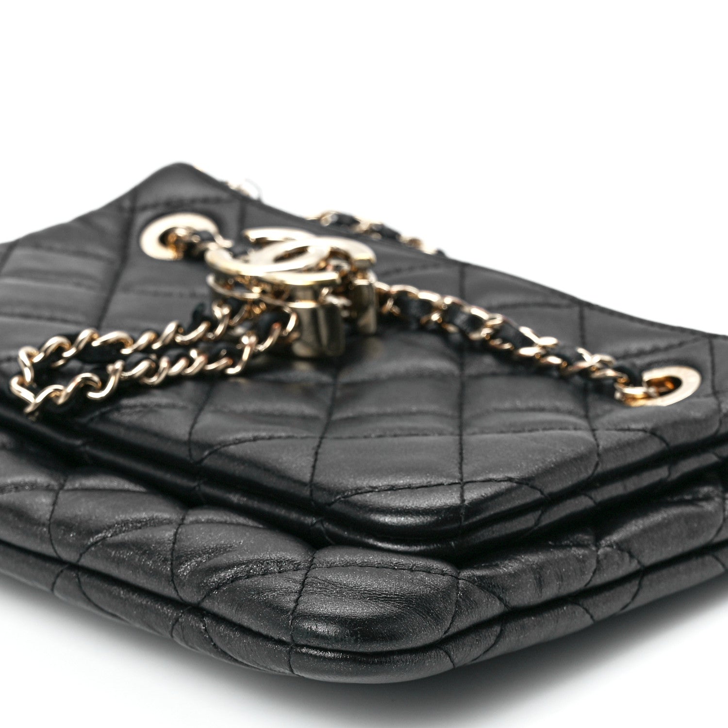 Chanel Shiny Lambskin Quilted Medium Double Case With Strap Black 11 of 12