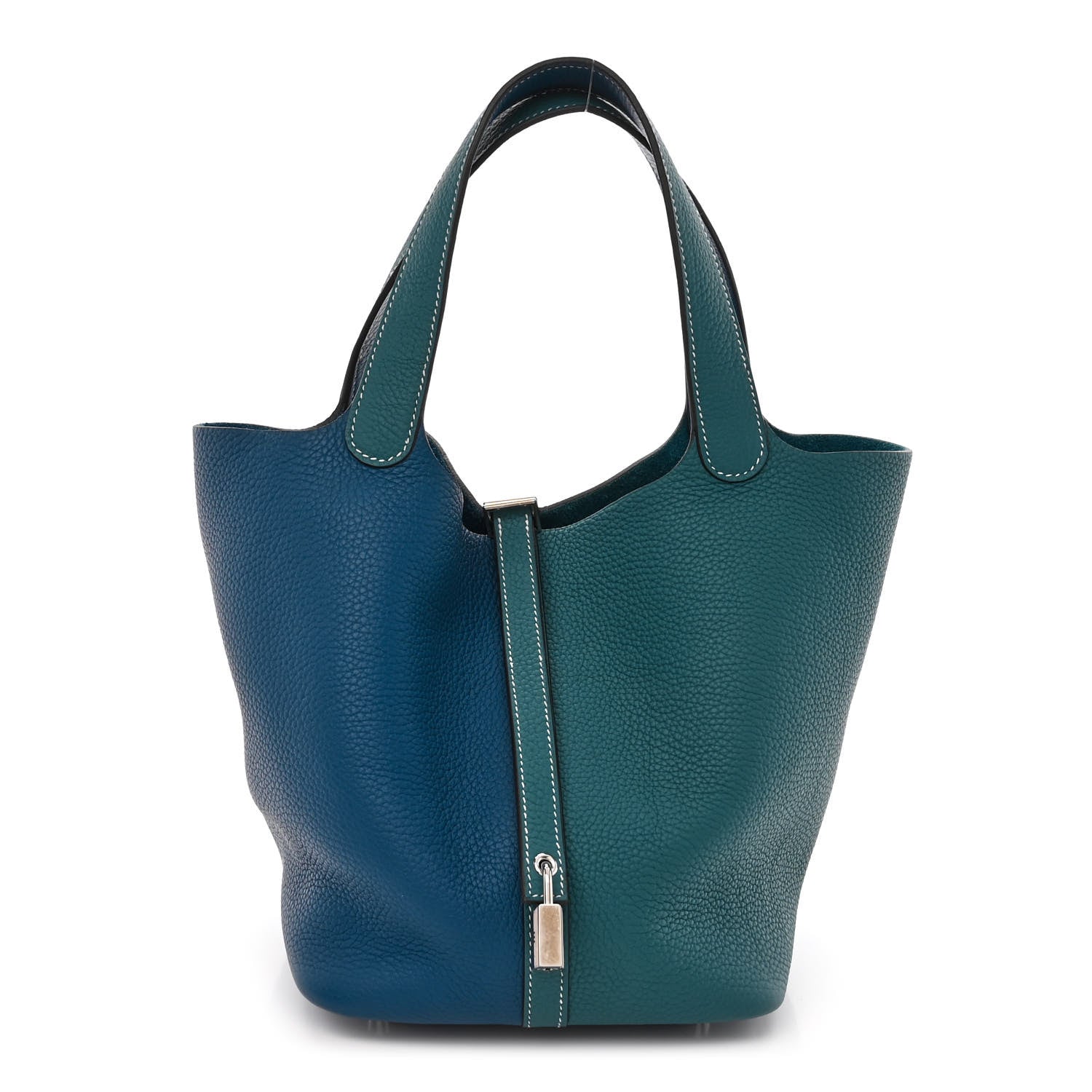 Hermes Taurillon Clemence Casaque Picotin Lock 22 MM Vert Bosphore Deep Bleu 1 of 11