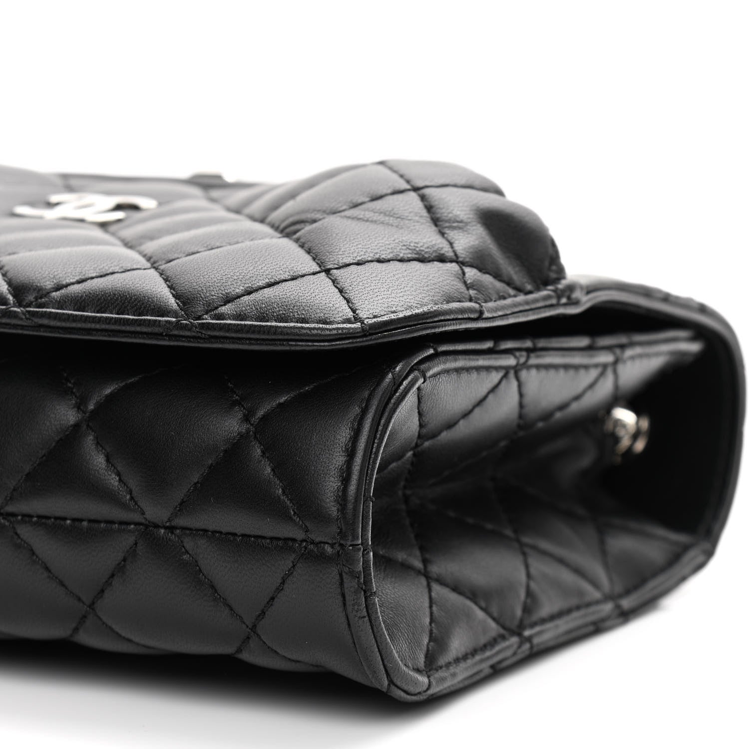 Chanel Lambskin Quilted Kiss Lock Flap Bag Black 10 of 13