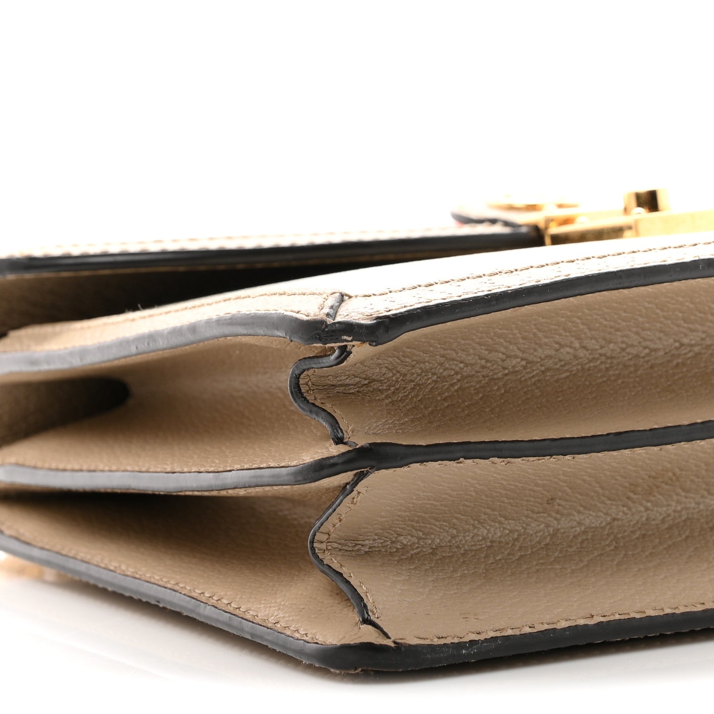 GG Supreme Monogram Textured Dollar Calfskin Web Small Ophidia Padlock Top Handle Bag Beige Mystic White Oatmeal