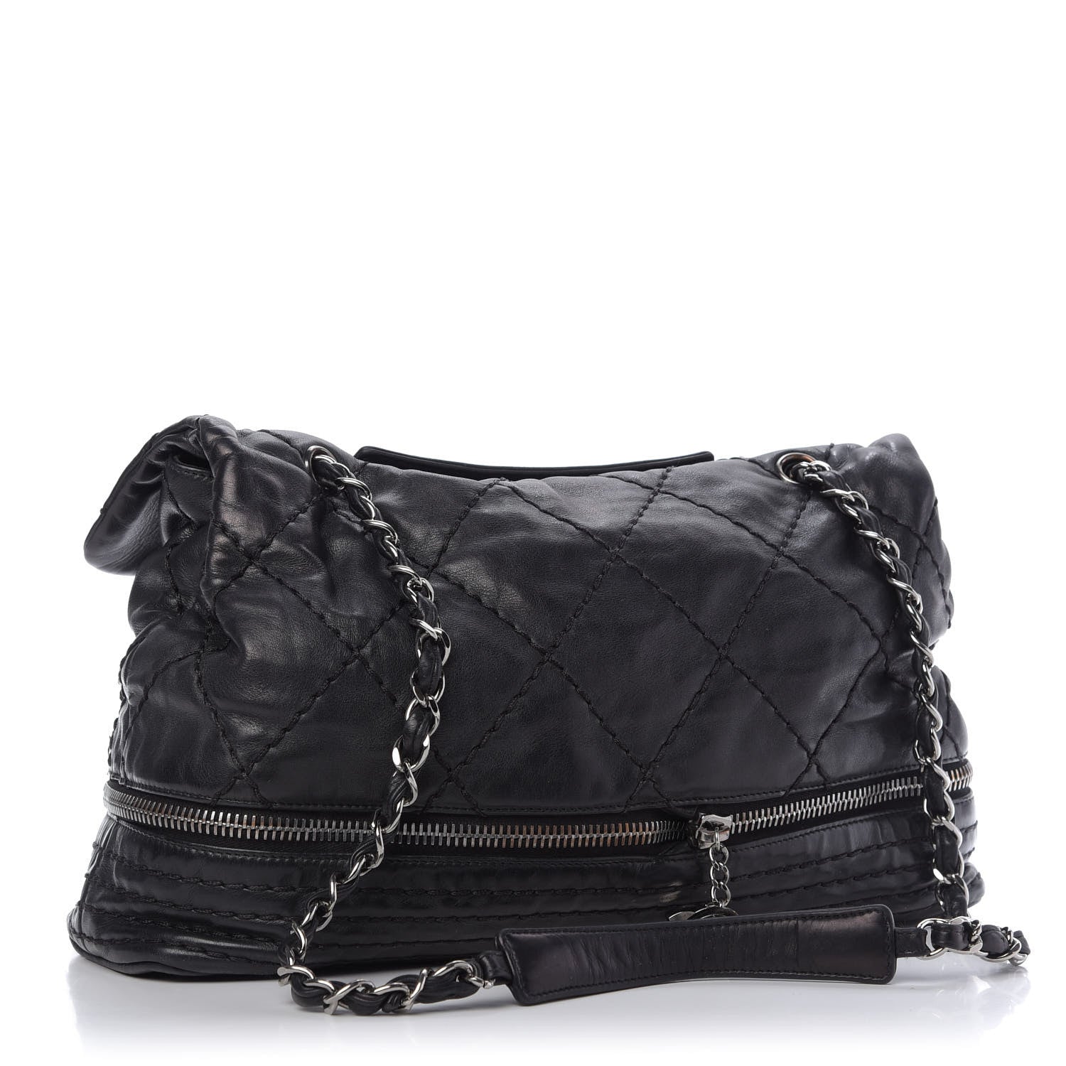Chanel Calfskin Stitched Large Expandable Flap Bag Black 3 of 9