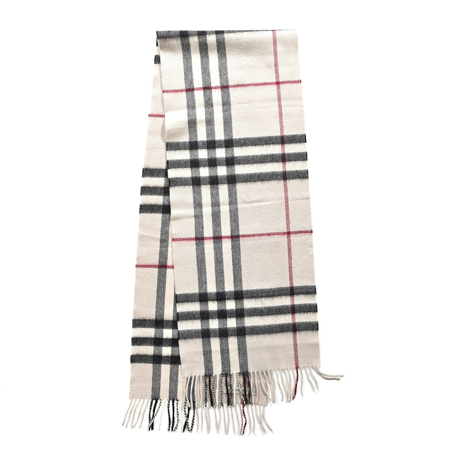 Burberry Cashmere Giant Check Fringe Scarf Stone 2 of 3