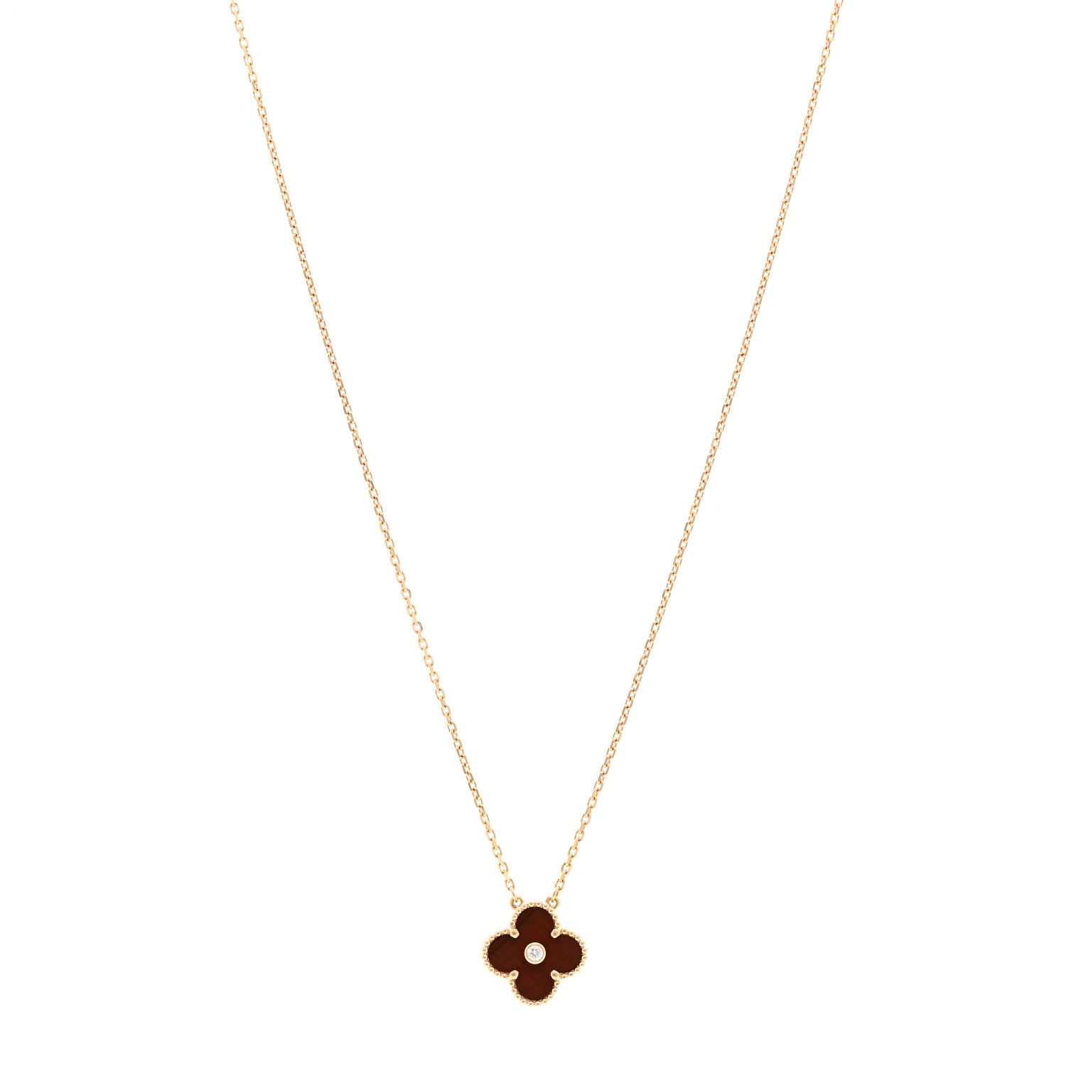Van Cleef & Arpels 18K Rose Gold Diamond Bulls Eye Vintage Alhambra Pendant Necklace 1 of 6