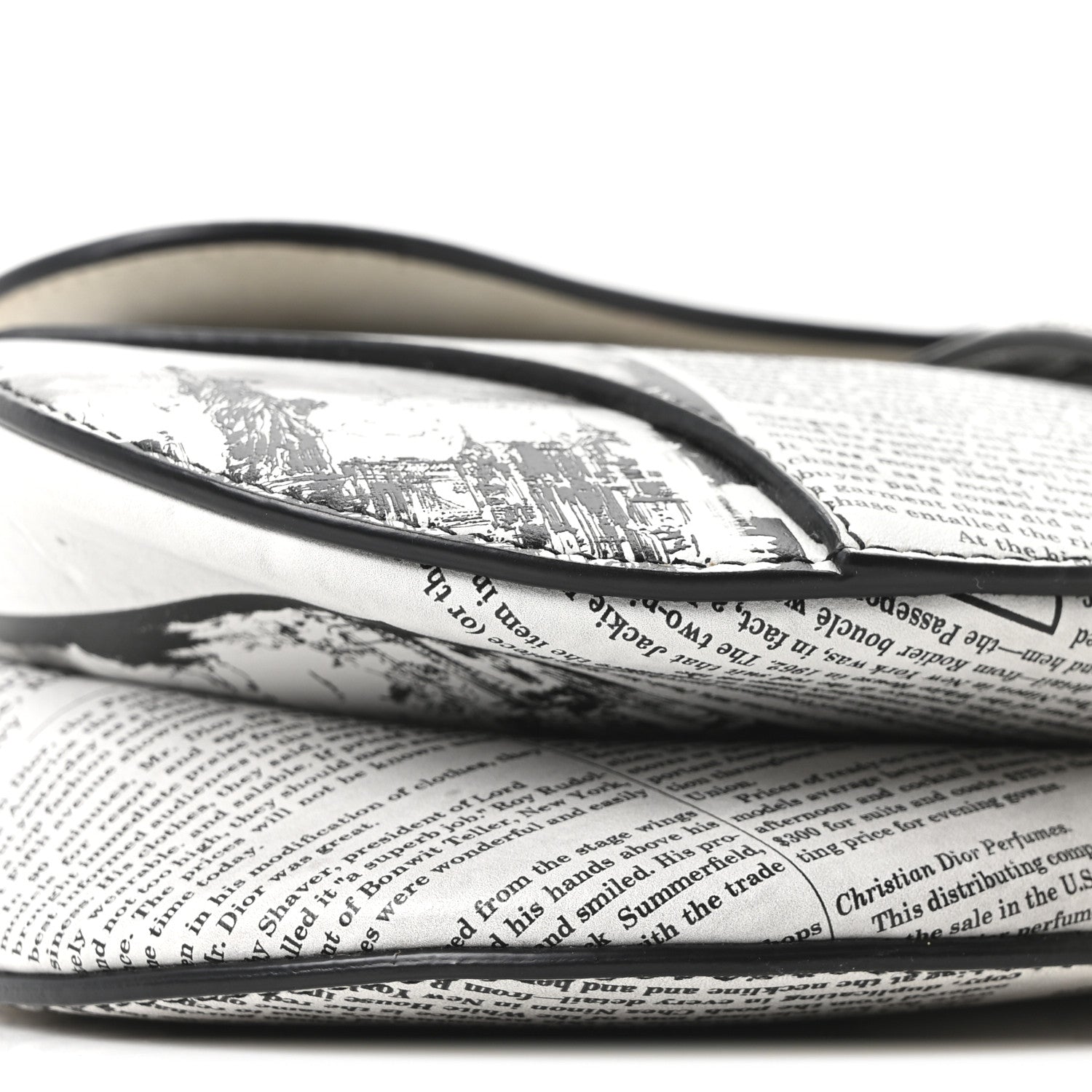 Christian Dior Calfskin Newspaper Printed Saddle Bag With Strap Black White 9 of 10