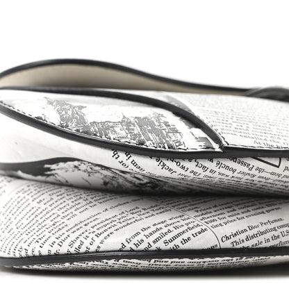 Christian Dior Calfskin Newspaper Printed Saddle Bag With Strap Black White 9 of 10