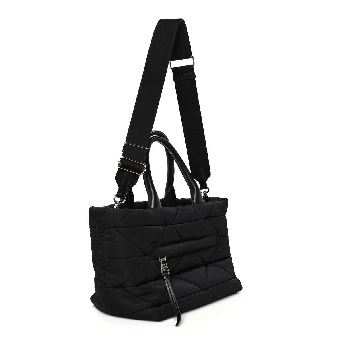 Prada Re-Nylon Nappa Triangle Quilted Padded Small Double Handled Zip Tote Black 2 of 9