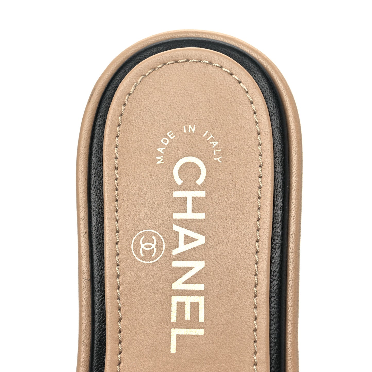 Lambskin Quilted CC Mules 36 Beige Black