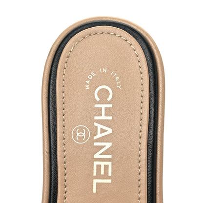 Chanel Lambskin Quilted CC Mules 36 Beige Black 7 of 8