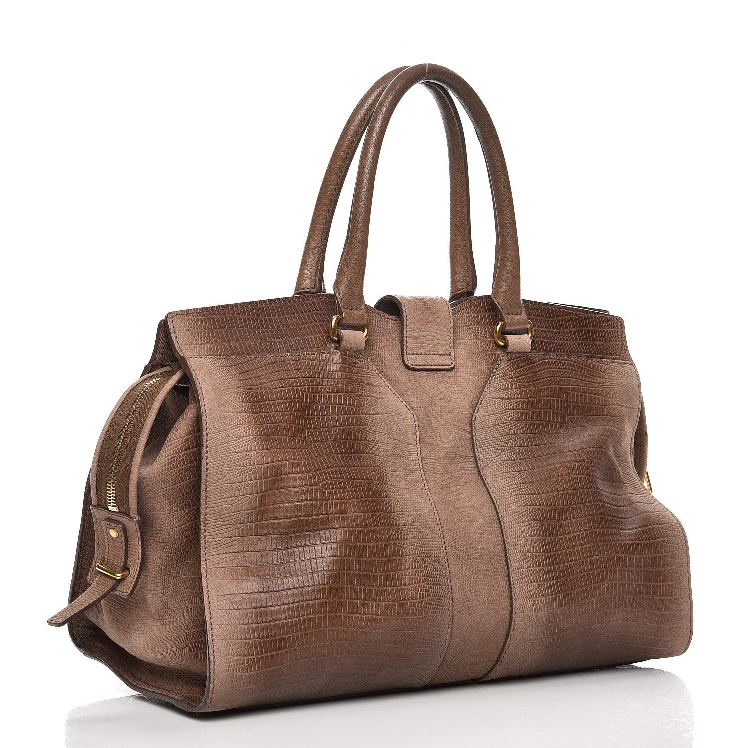 Saint Laurent Lizard Calfskin Embossed Medium Cabas ChYc Brown 3 of 19