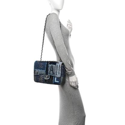 Chanel Denim Tweed Patchwork Jumbo Single Flap Blue 2 of 12