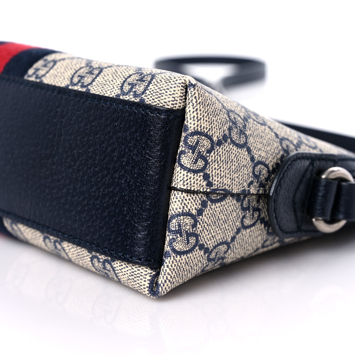 Gucci GG Supreme Monogram Textured Dollar Calfskin Web Small Ophidia Dome Shoulder Bag Beige Blue 8 of 10