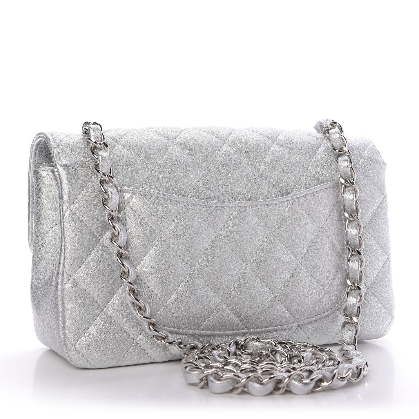 Metallic Lambskin Quilted Mini Rectangular Flap Silver