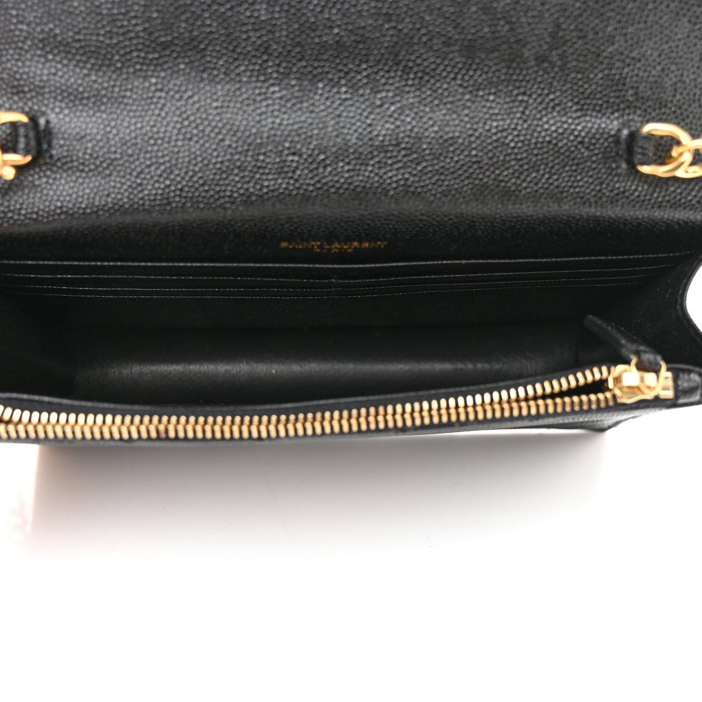 Grain De Poudre Matelasse Chevron Monogram Envelope Chain Wallet Black