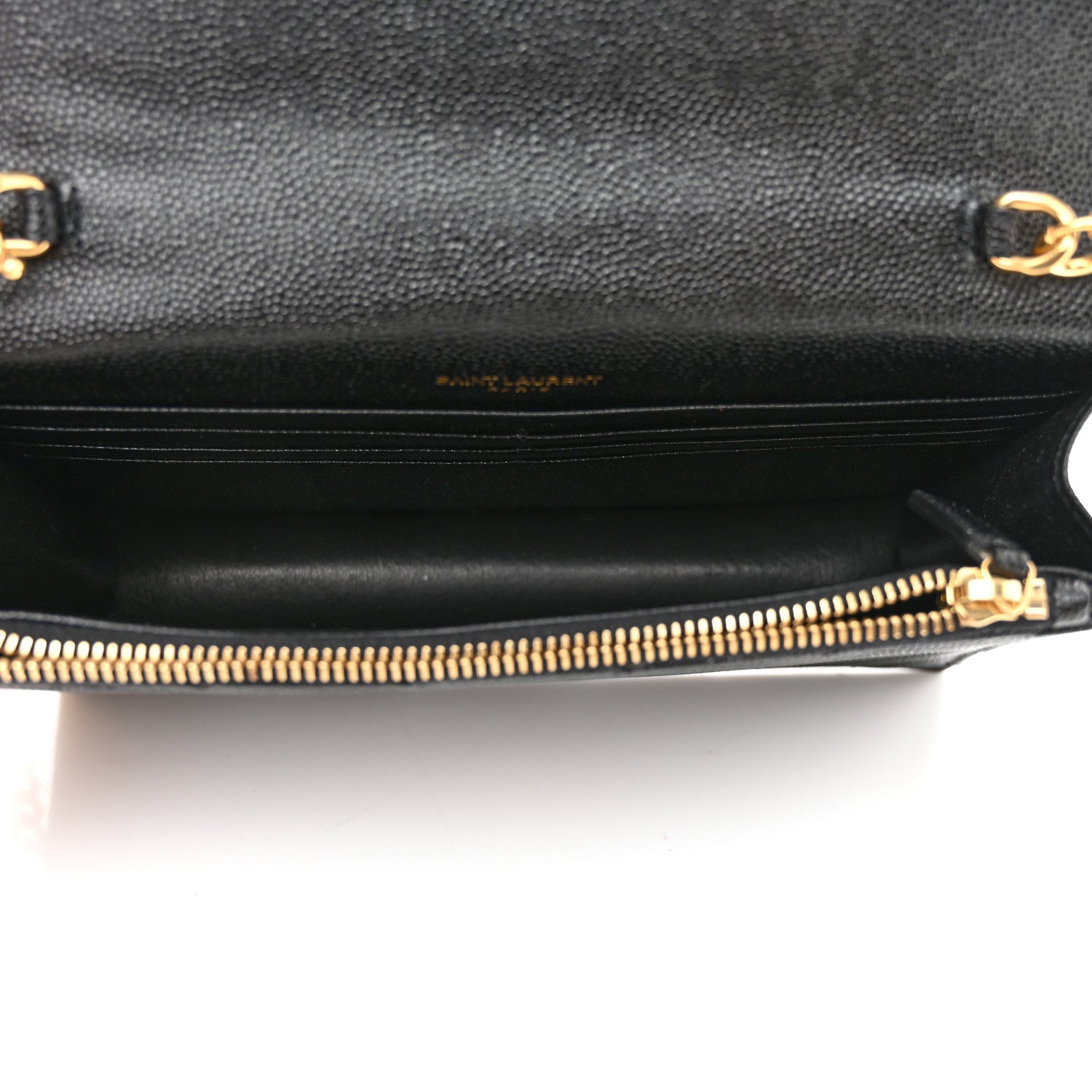 Saint Laurent Grain De Poudre Matelasse Chevron Monogram Envelope Chain Wallet Black 5 of 10