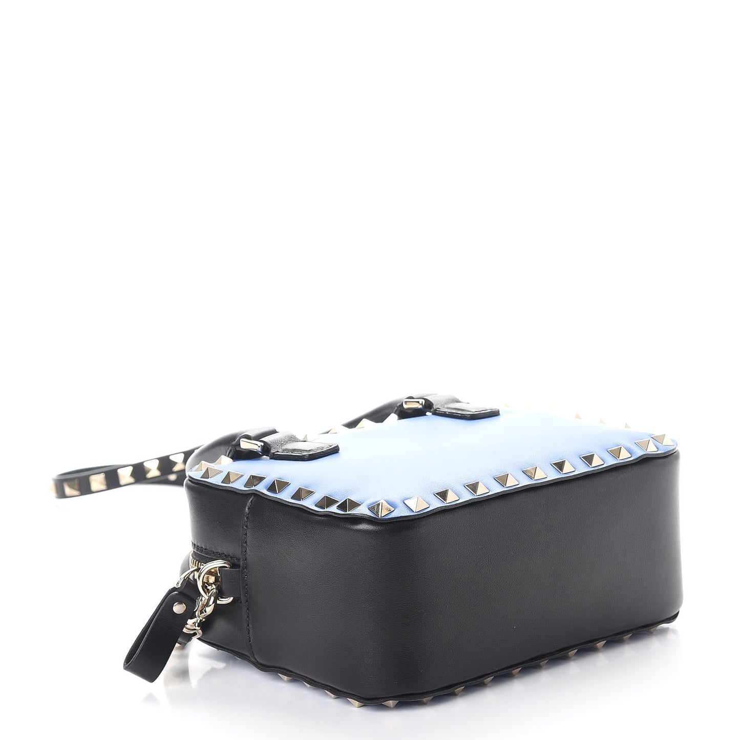 Calfskin Rockstud Top Handle Camera Crossbody Bag Blue Black