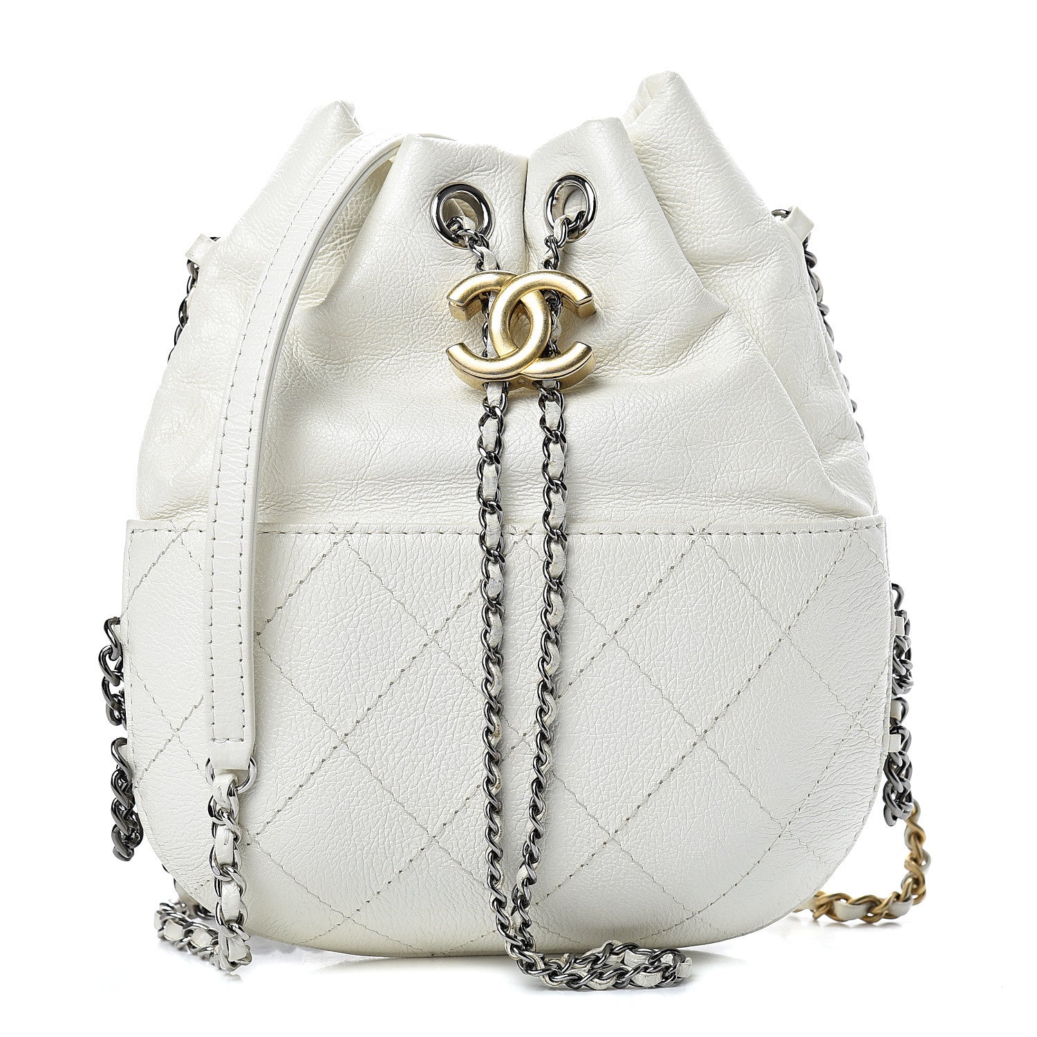 Chanel Aged Calfskin Quilted Small Gabrielle Bucket White 1 of 10