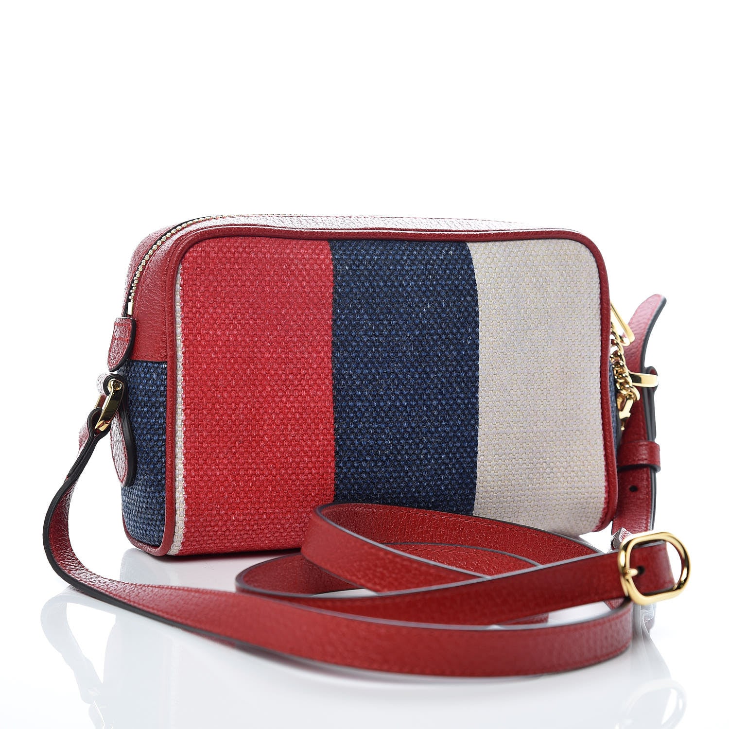 Gucci Canvas Sylvie Stripe Mini Ophidia Camera Bag Mystic White Hibiscus Red Maritime 3 of 9