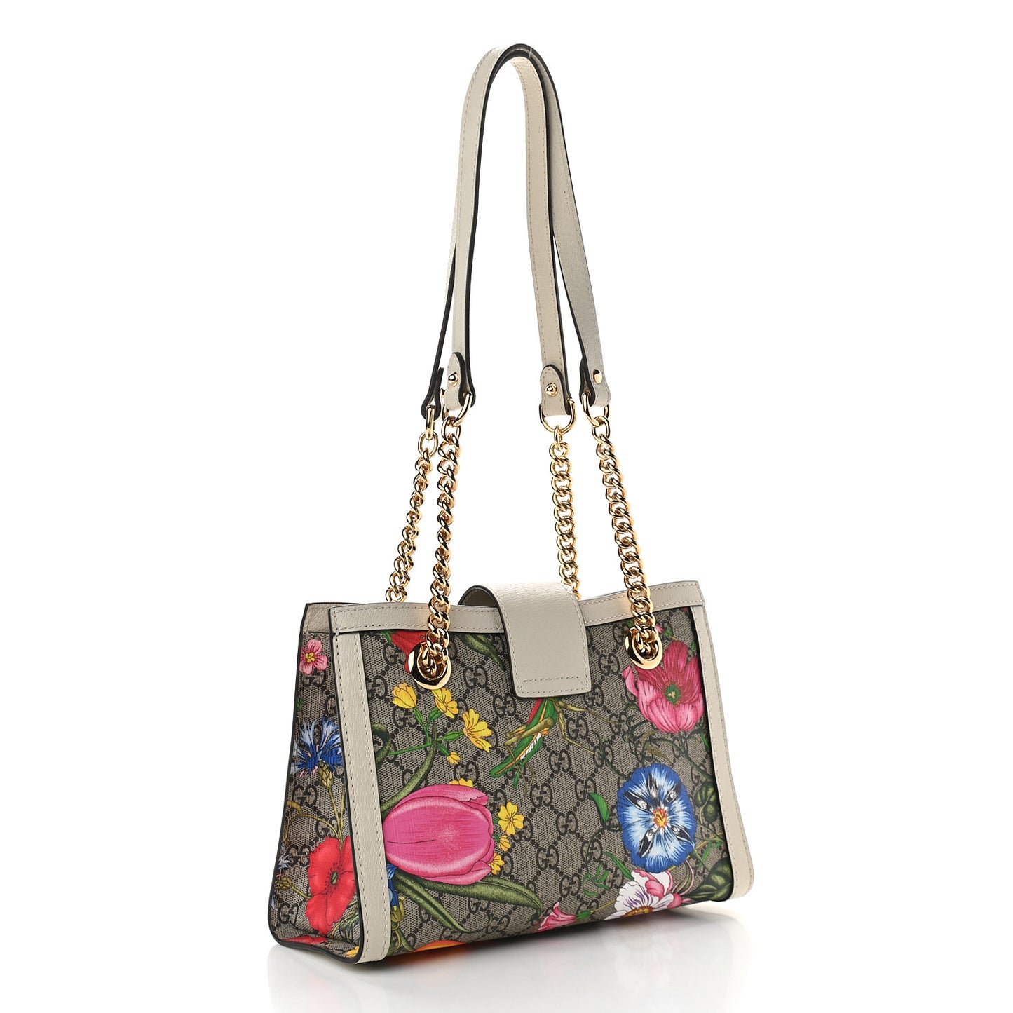 GG Supreme Monogram Flora Textured Calfskin Small Padlock Tote Beige Ebony Multicolor Mystic White