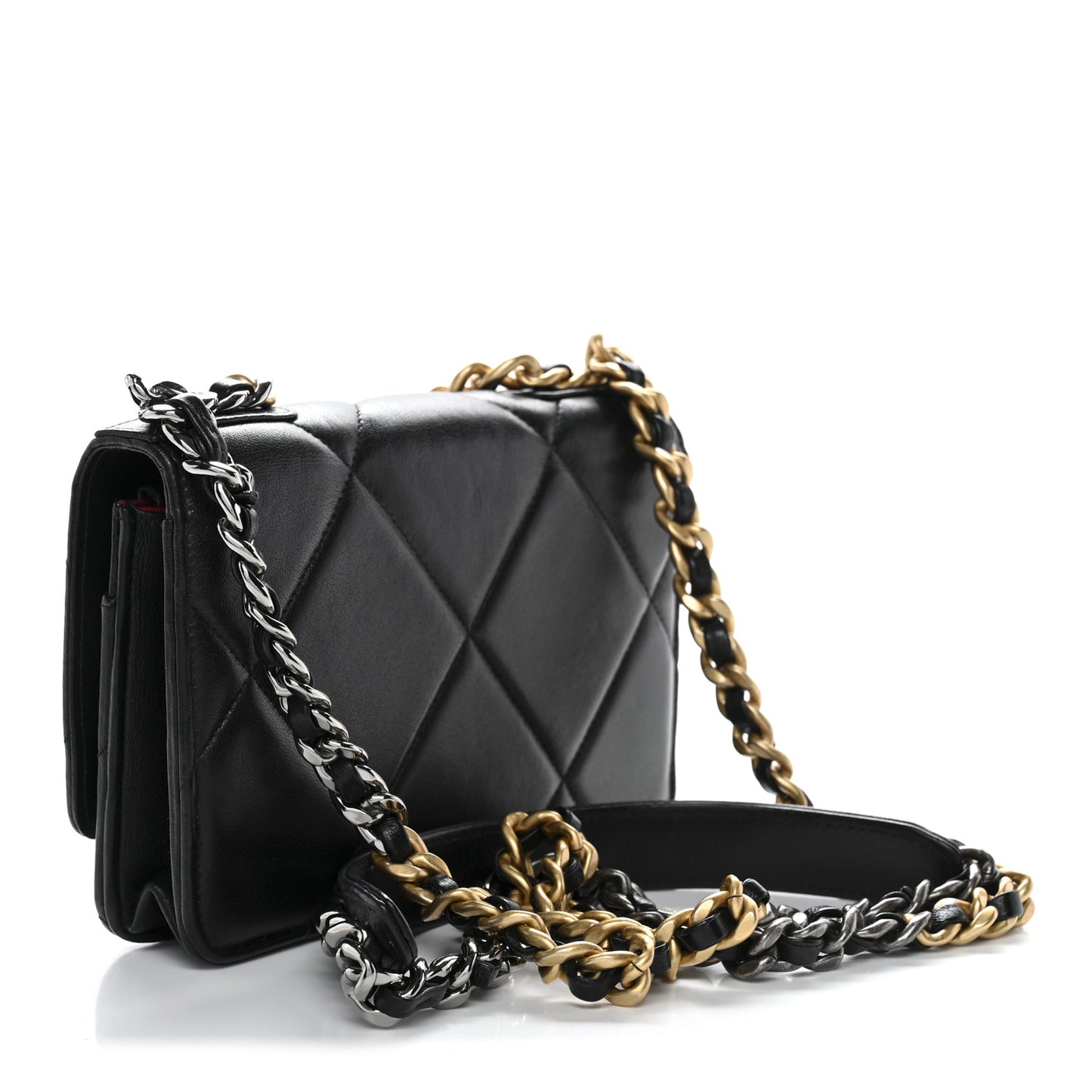 Lambskin Quilted Chanel 19 Wallet On Chain WOC Black