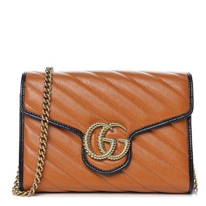 Gucci Vintage Effect Calfskin Matelasse Diagonal Torchon GG Marmont Chain Wallet Cognac 1 of 8